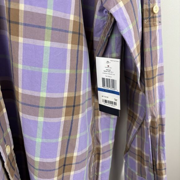 NWT Tommy Hilfiger Mens Slim Fit XL Shirt In Chalk Violet Plaid Long Sleeve - Picture 6 of 9